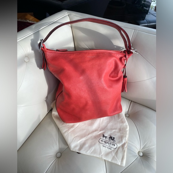 Coach Handbags - Coach 19893 Legacy Fiery Coral Retro Leather Duffle Hobo Bucket Shoulder Bag
